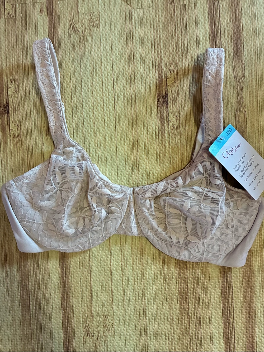 Olga 35519 Lace Sheer Leaves Underwire Minimizer Bra 36C